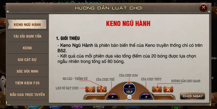 Keno Ngũ Hành Tại B52 Club Đỉnh Cao Cá Cược Theo Quy Luật Phong Thủy